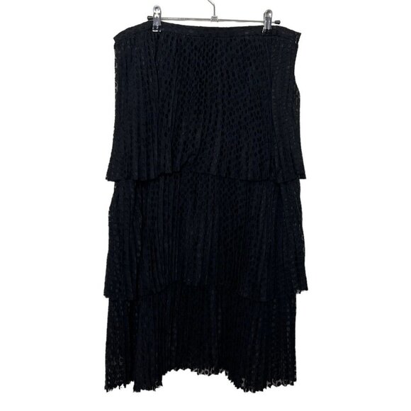 Akris Punto Dot Devore Midi Skirt Black Women’s Size 12 Pleated Tiered - Picture 7 of 13